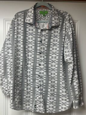 Bristol and Bull 2XL Long Sleeve Button Up Geometric Black White Print Men’s